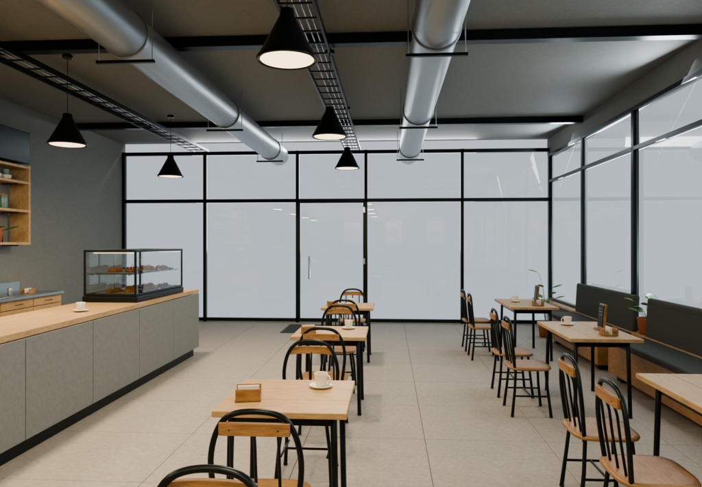 シンプルなカフェ|BLEND・FBX・GLB・VRC想定ワールド
