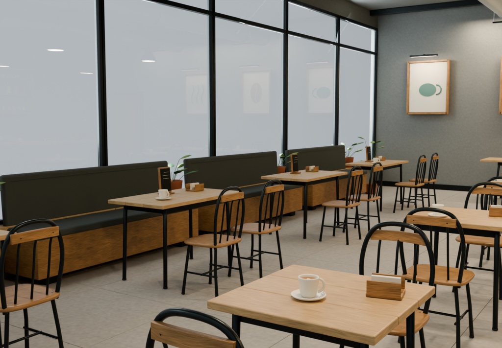 シンプルなカフェ|BLEND・FBX・GLB・VRC想定ワールド