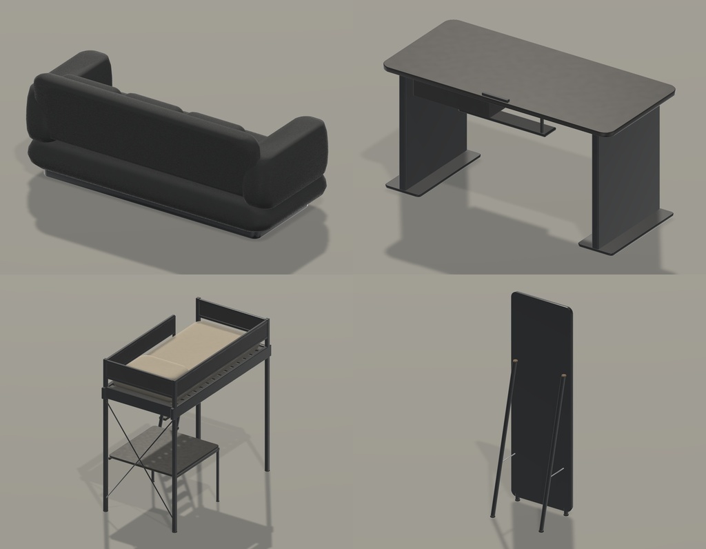 モノトーンモダン家具36点|BLEND・FBX・GLB・Unity・VRC向け家具素材