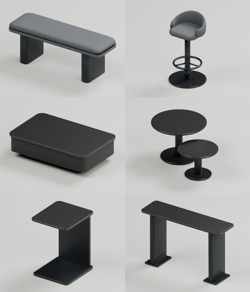 モノトーンモダン家具36点|BLEND・FBX・GLB・Unity・VRC向け家具素材