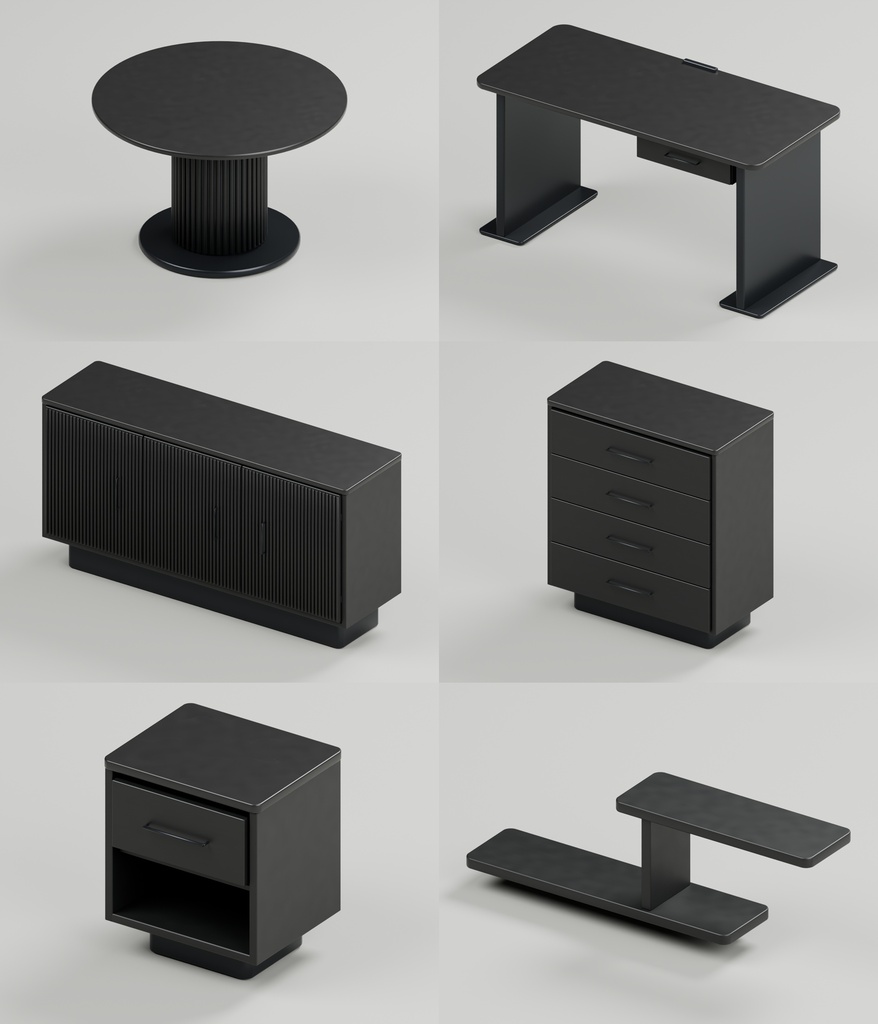 モノトーンモダン家具36点|BLEND・FBX・GLB・Unity・VRC向け家具素材