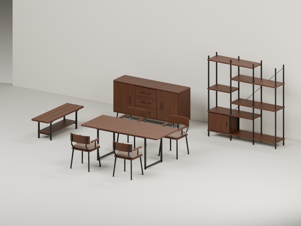 ウォールナット家具36点|BLEND・FBX・GLB・Unity・VRC向け家具素材