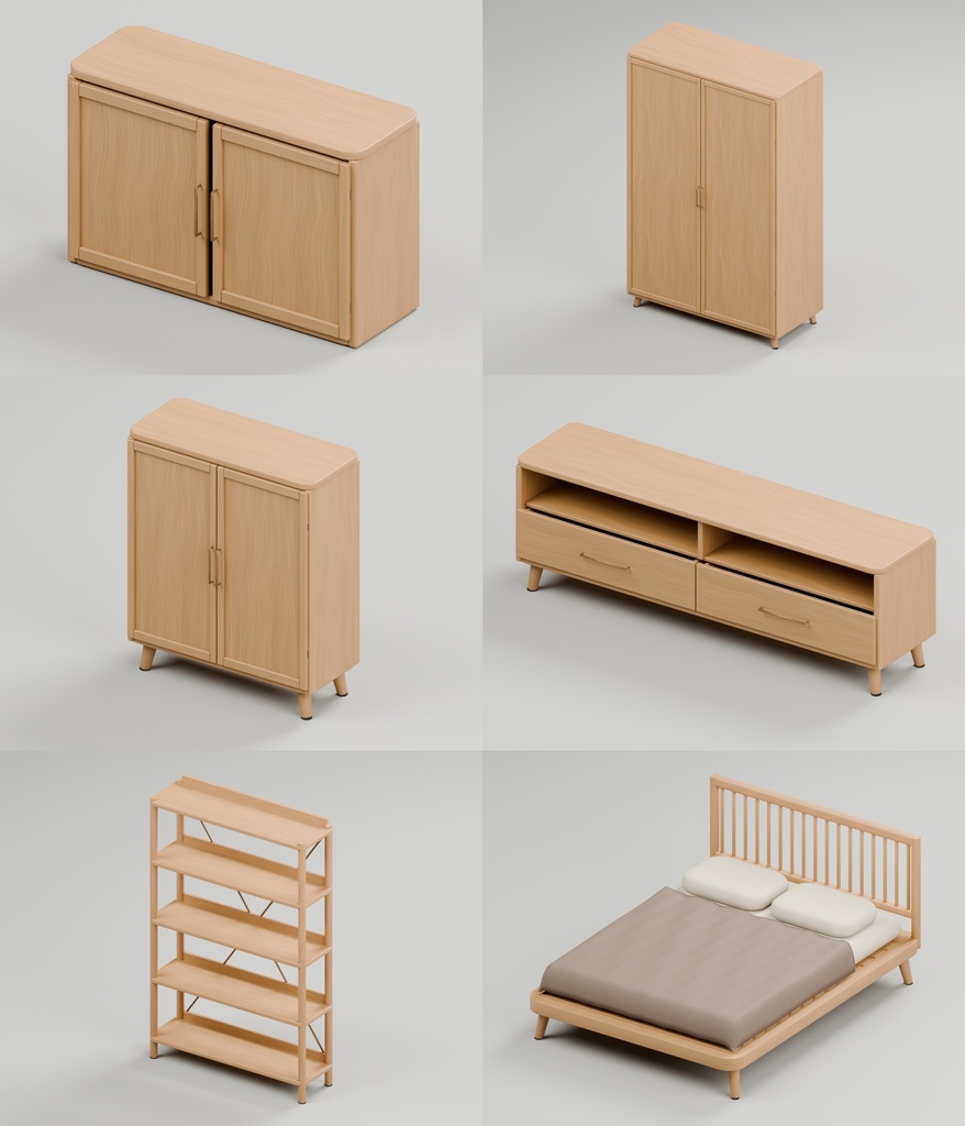 ナチュラルモダン家具36点|BLEND・FBX・GLB・Unity・VRC向け家具素材