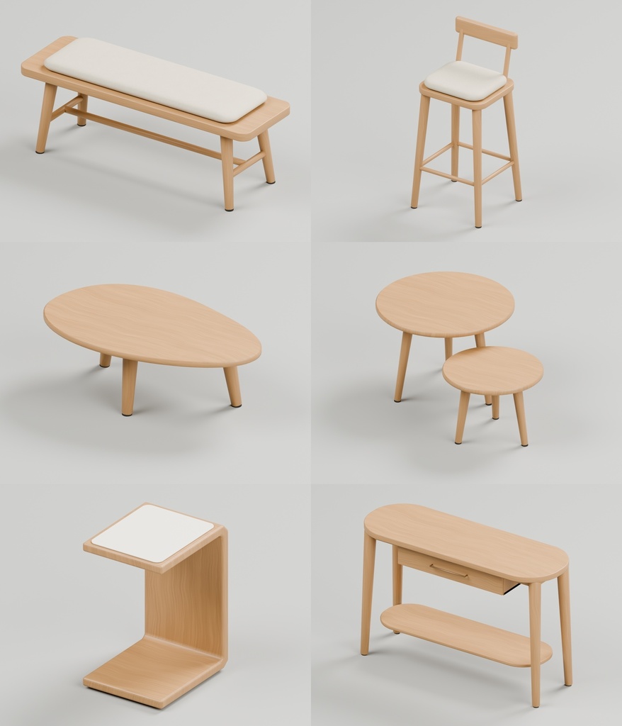 ナチュラルモダン家具36点|BLEND・FBX・GLB・Unity・VRC向け家具素材