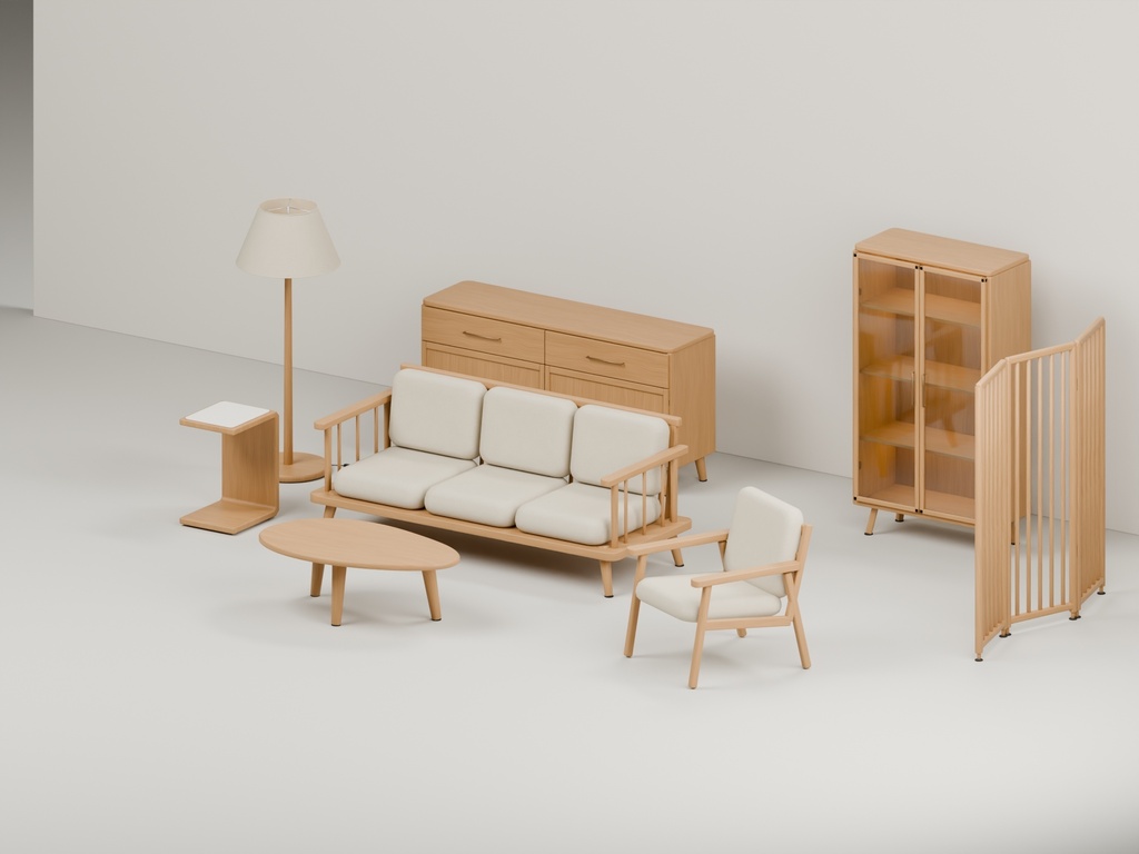 ナチュラルモダン家具36点｜BLEND・FBX・GLB・Unity・VRC向け家具素材