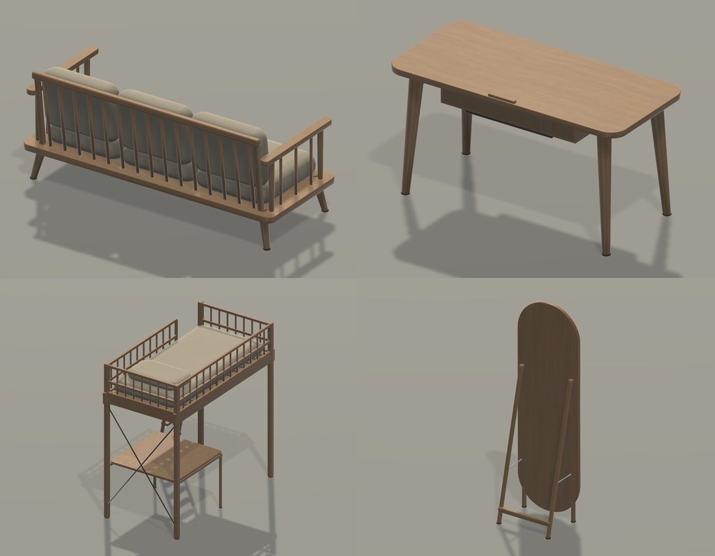 ナチュラルモダン家具36点|BLEND・FBX・GLB・Unity・VRC向け家具素材