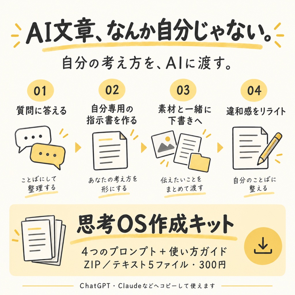 AIに「自分っぽい文章」を書かせる|思考OS作成キット【ChatGPT・Claude/プロンプト4点+ガイド】