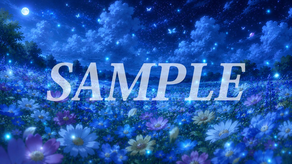 vtuber向け【無料配信背景素材】夢幻的な花畑の風景(花畑、かわいい、夢幻的、ロマンティック、朝、夜、精霊、森)