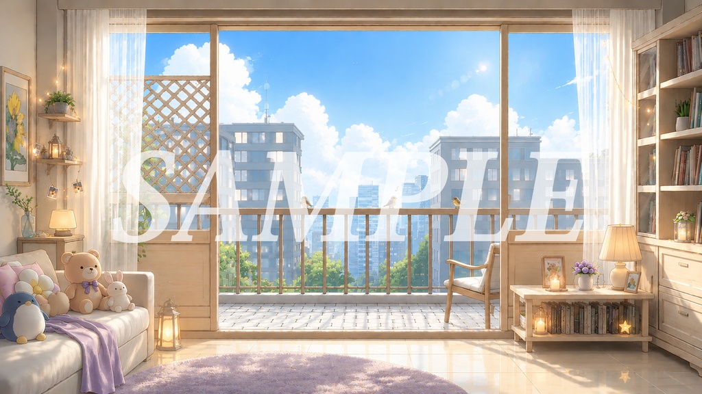 vtuber向け【無料配信背景素材】星空と夜のバルコニー(配信部屋、星空、明るい、リビングルーム)
