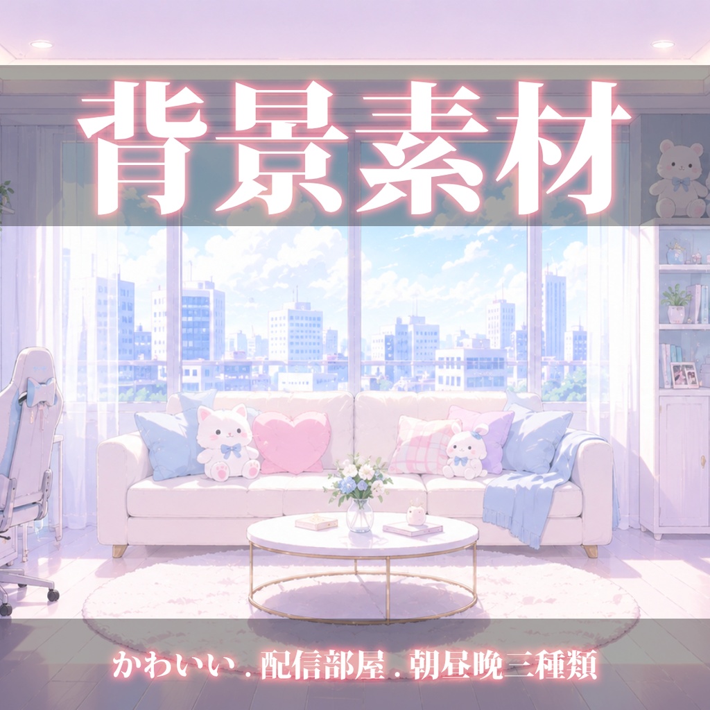 vtuber向け【無料配信背景素材】明るくかわいい配信スタジオ（配信部屋、明るい、リビングルーム、かわいい、スタジオ）