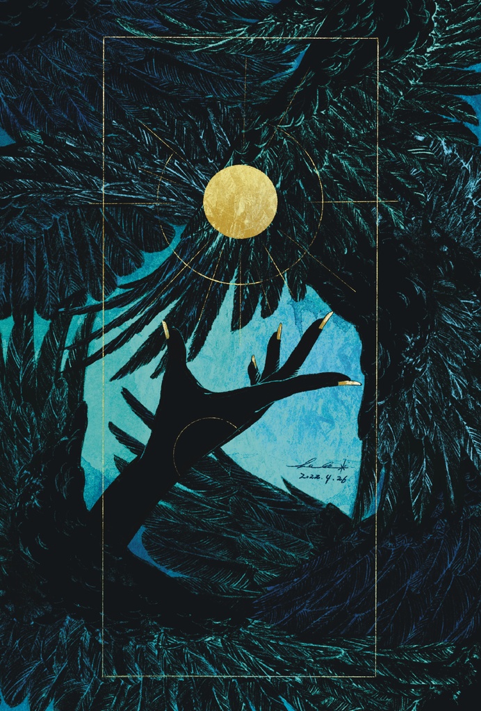 【単品】夜の帳と月の腕ポストカード