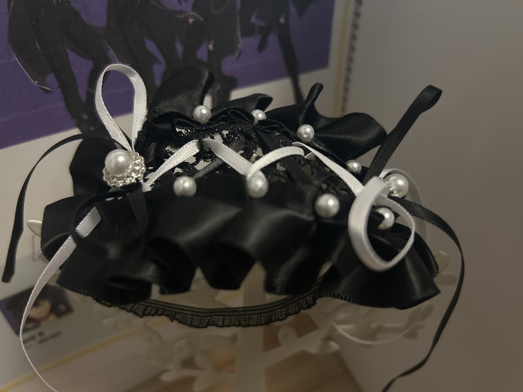 いつぬい ヘッドドレス 12cmぬい服 ハンドメイド モノトーン パール