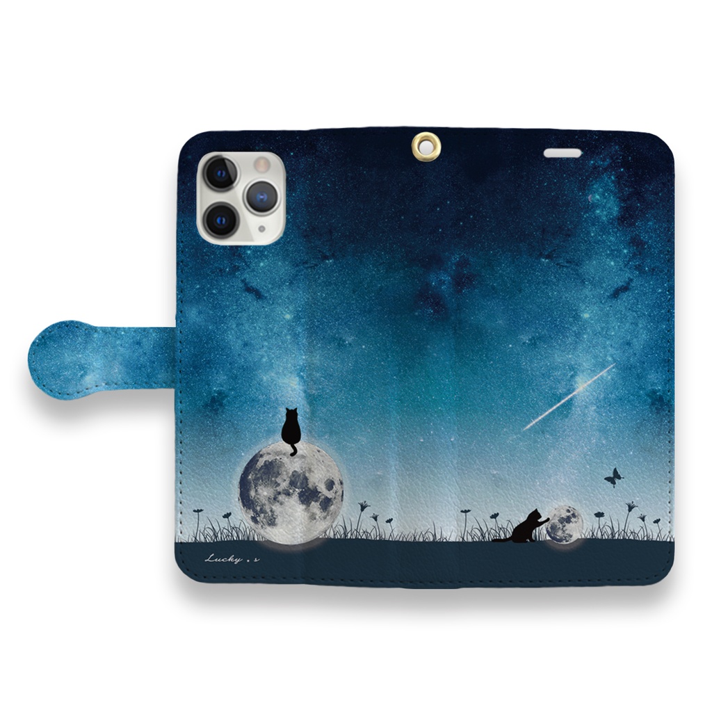 月と猫 スマホケース 手帳型ケース