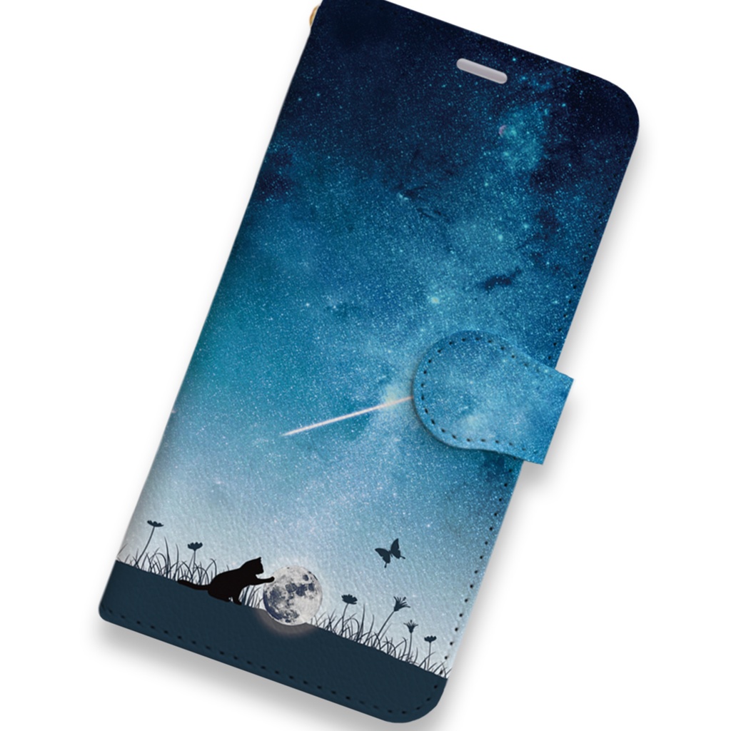 月と猫 スマホケース 手帳型ケース