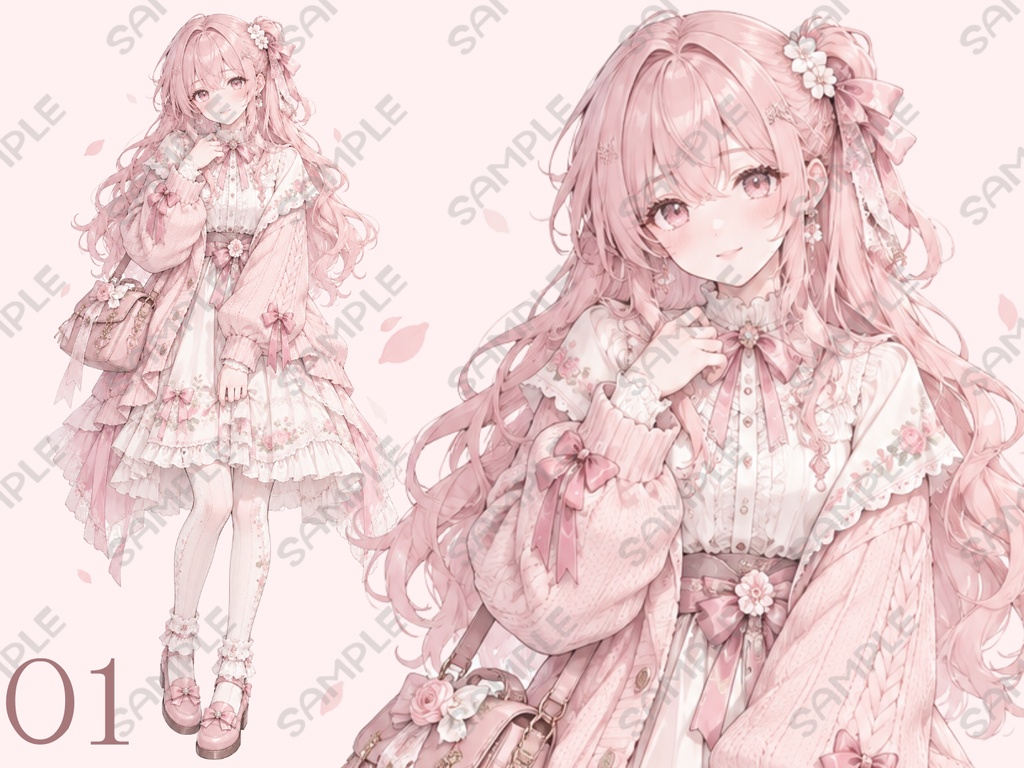 【AIイラスト/立ち絵】 01 桃花ふわり  
