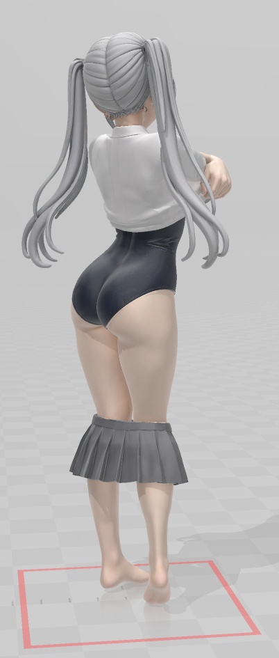 欲望を刺激する造形美。美少女フィギュア 銀髪スクール水着3Dモデルデータ (.glb)[F231] 