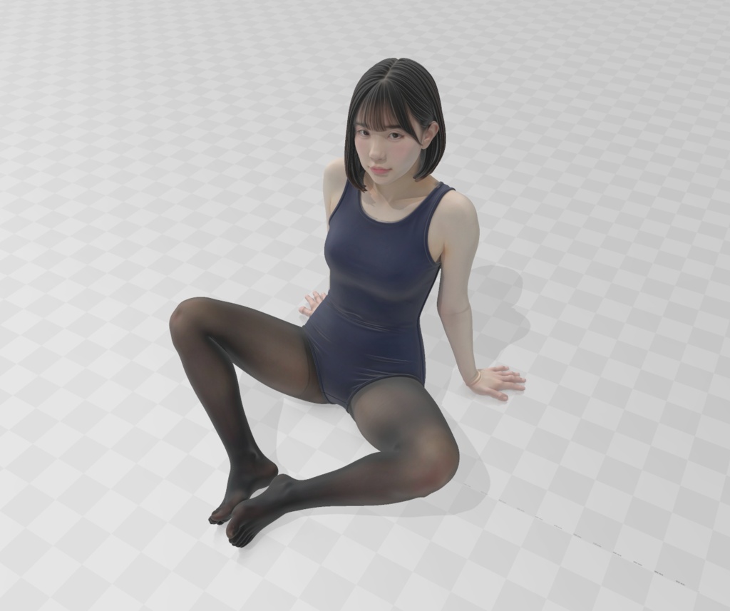 【競泳水着・あぐら】リアル人物3Dスキャンモデル/ 3Dデータ (.glb)