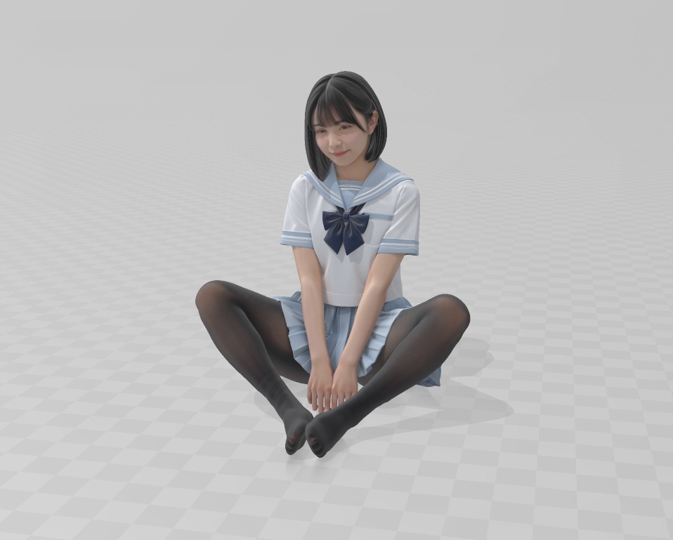 【制服JK・あぐら】リアル人物3Dスキャンモデル/ 3Dデータ (.glb)