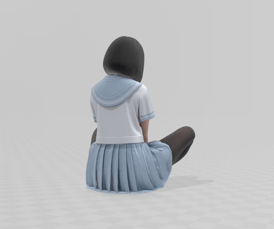 【制服JK・あぐら】リアル人物3Dスキャンモデル/ 3Dデータ (.glb)