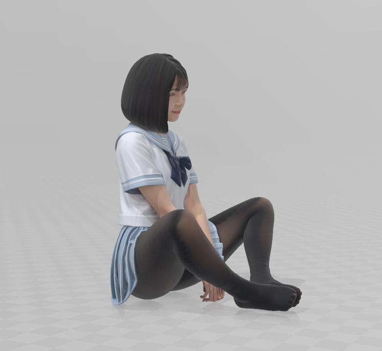 【制服JK・あぐら】リアル人物3Dスキャンモデル/ 3Dデータ (.glb)