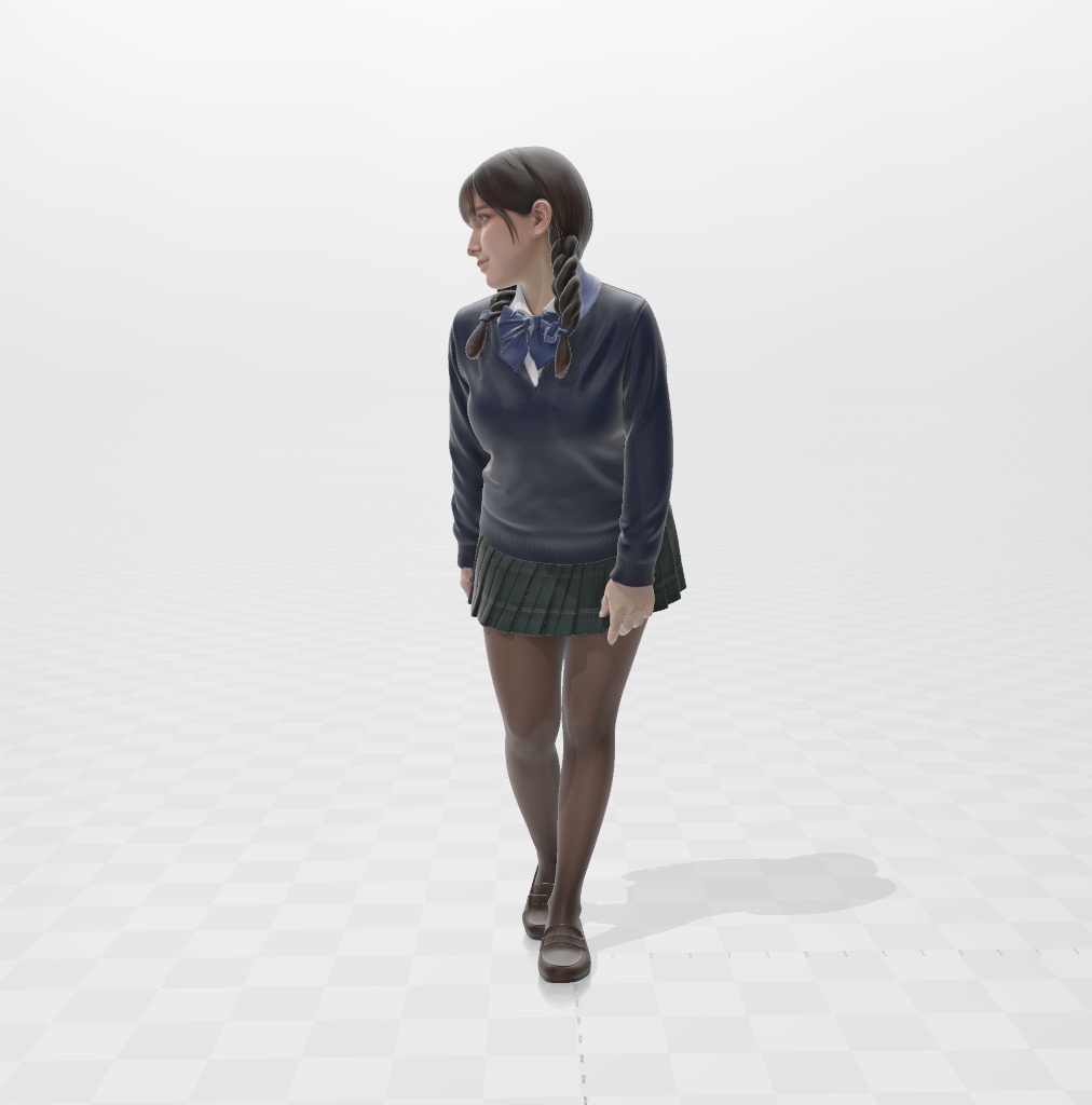 【振り向きタイツJK】リアル3Dスキャンモデル / 3Dデータ (.glb)