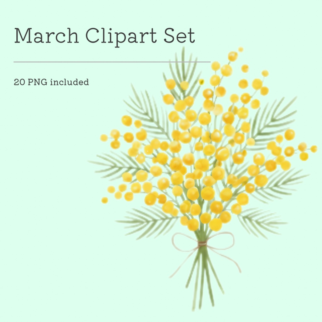 March Clipart Set｜やさしい水彩・手帳用PNG（20点）