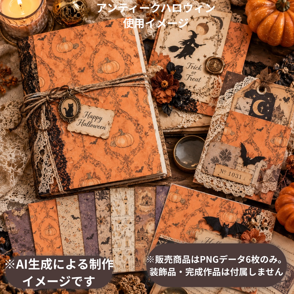 アンティークハロウィン デジタルペーパー6柄|コラージュ・手帳デコ素材|大人かわいい