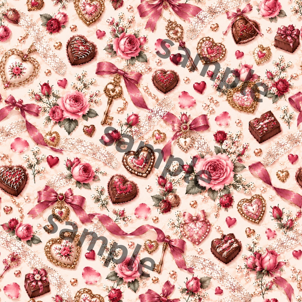 【デジタルペーパー6柄】Antique Valentine|アンティーク バレンタイン・くすみピンク・薔薇・チョコレート・コラージュ素材
