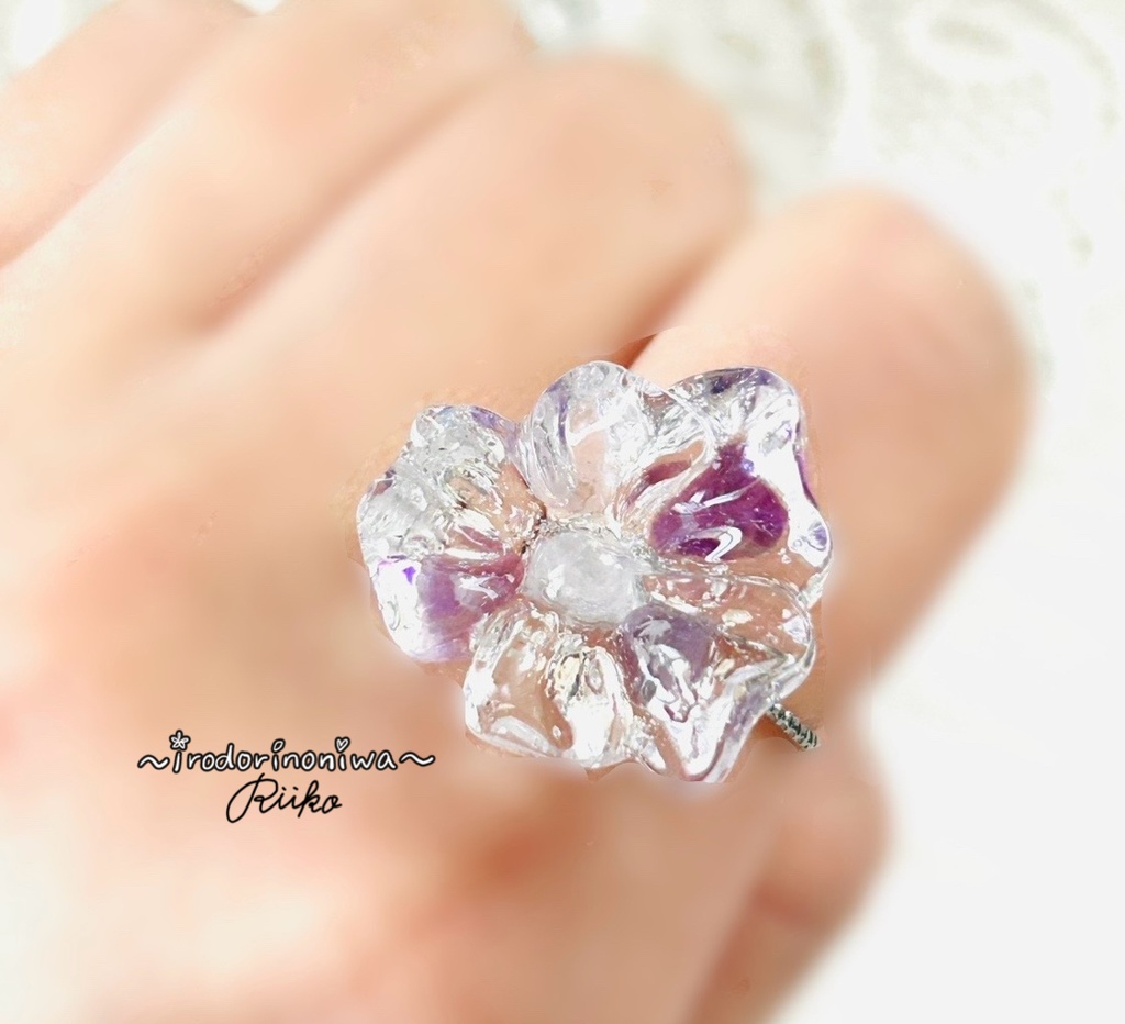 天然石のお花リング