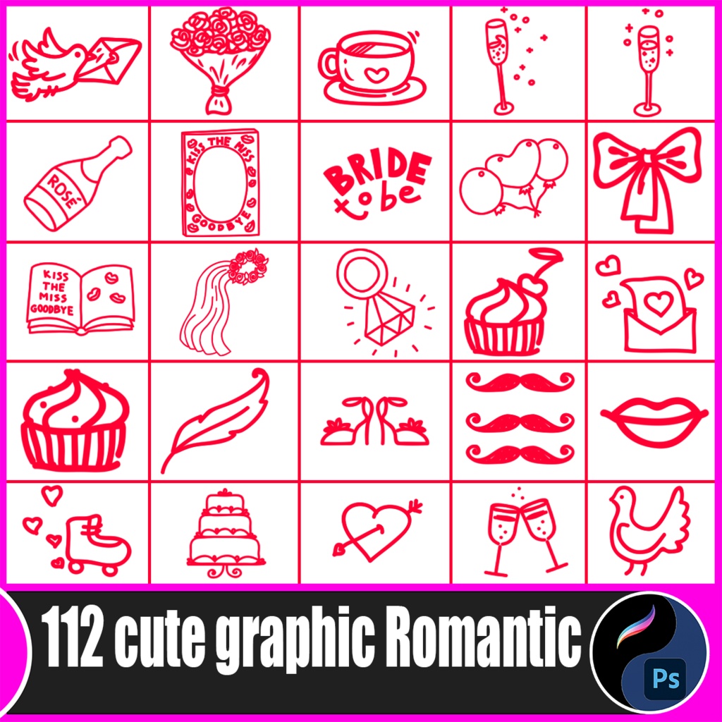 大人可愛いロマンチックスタンプ112種 | Procreate & PSブラシ