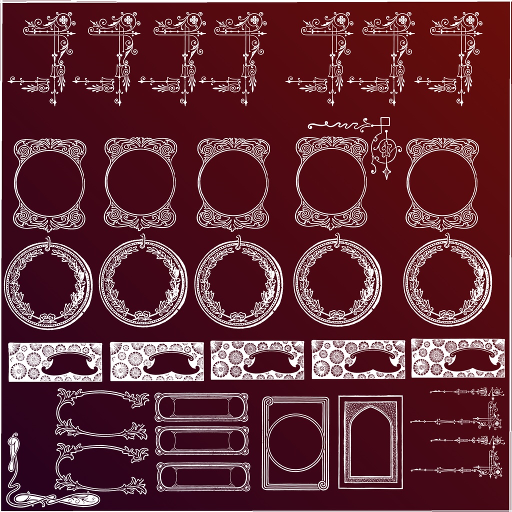101種の中世レトロ装飾枠セット | Procreate & PS