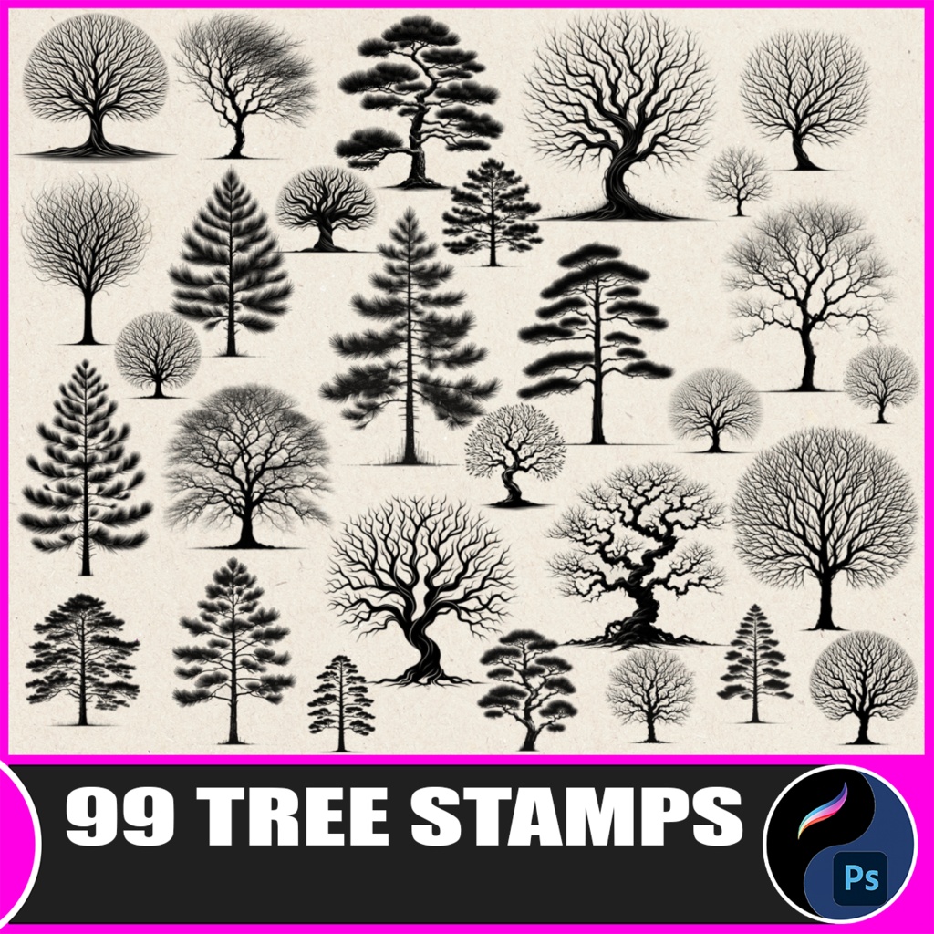 99種類の樹木スタンプセット | Procreate & PS対応ブラシ