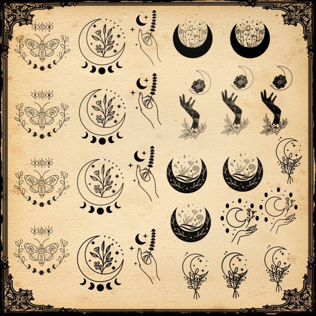 98種ボヘミアン神秘ラインアート | Procreate & PS対応