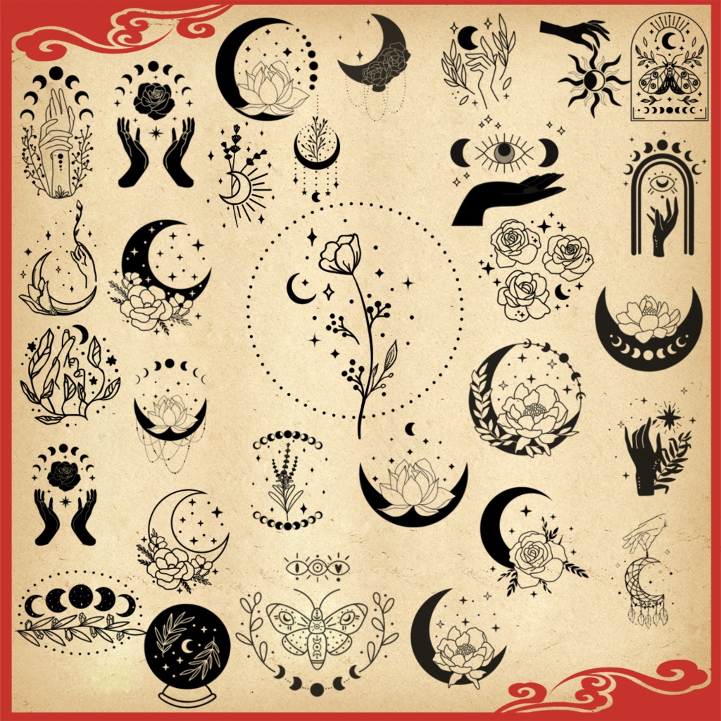 98種ボヘミアン神秘ラインアート | Procreate & PS対応