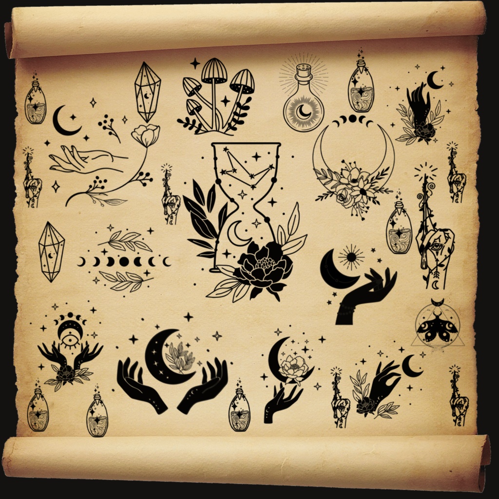 98種ボヘミアン神秘ラインアート | Procreate & PS対応