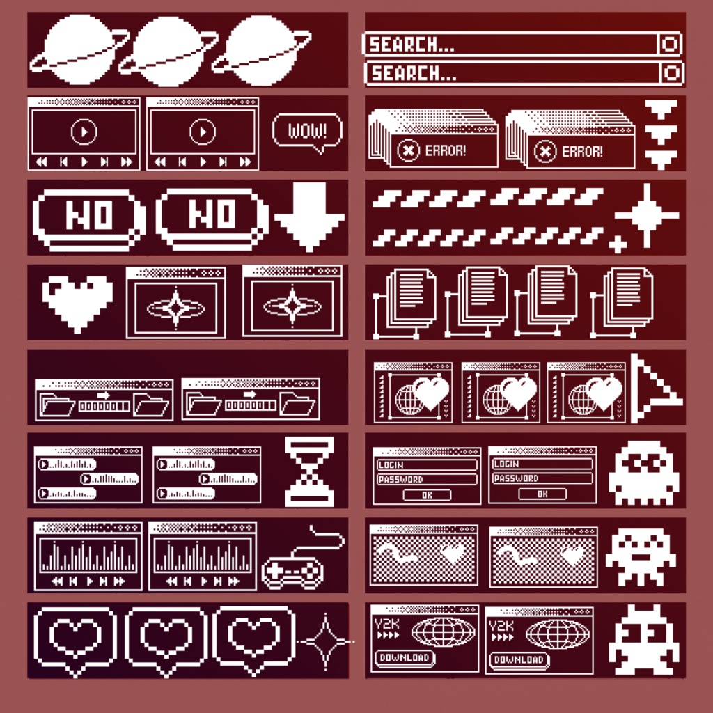 88種のY2Kピクセルアイコン | Procreate & PS