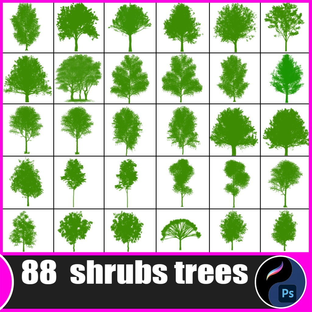 88種の低木・樹木スタンプ | Procreate & PS