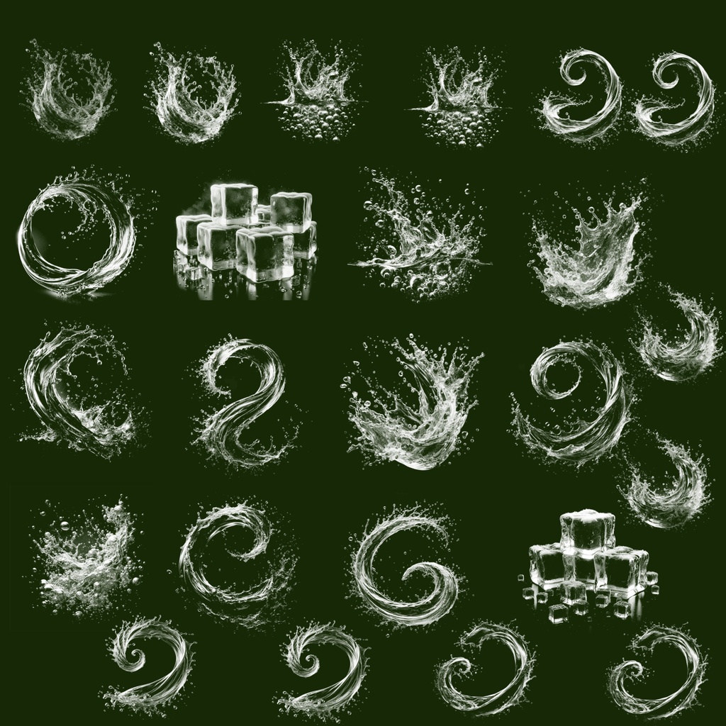 81種類の水しぶき&氷スタンプブラシセット - Photoshop & Procreate対応
