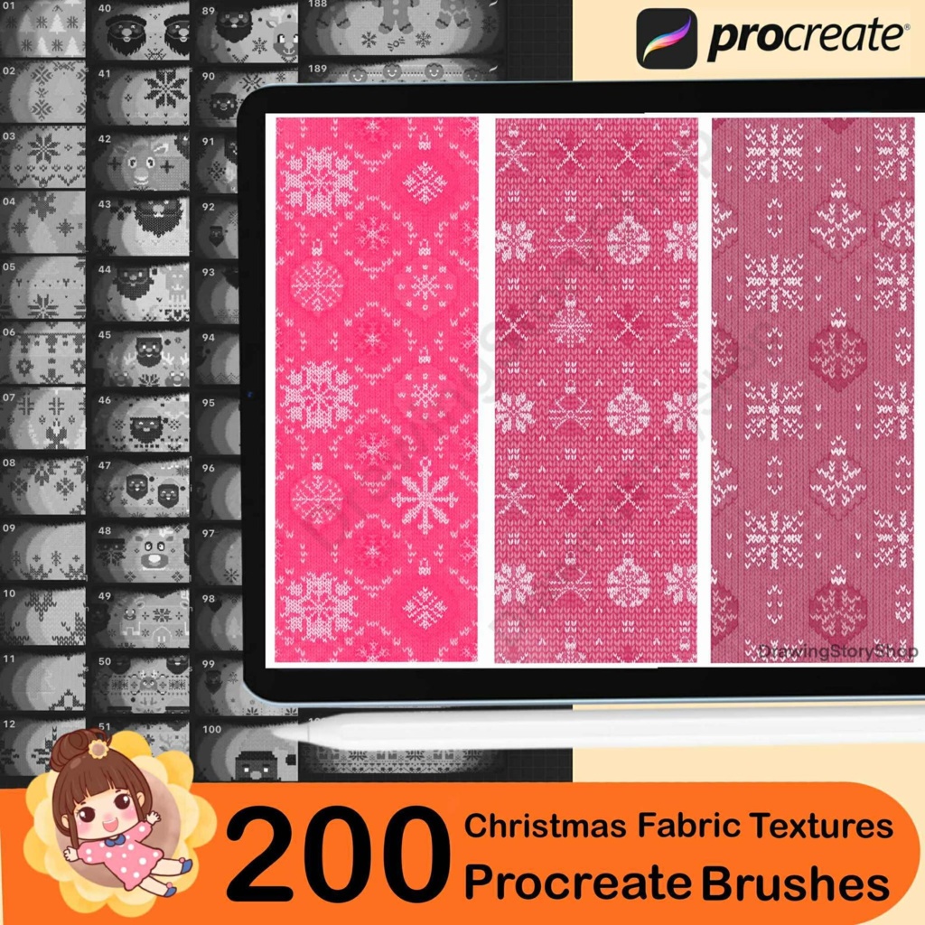 Procreate用セーターテクスチャ200種類 | セーター刺繍用Procreateシームレステクスチャブラシ