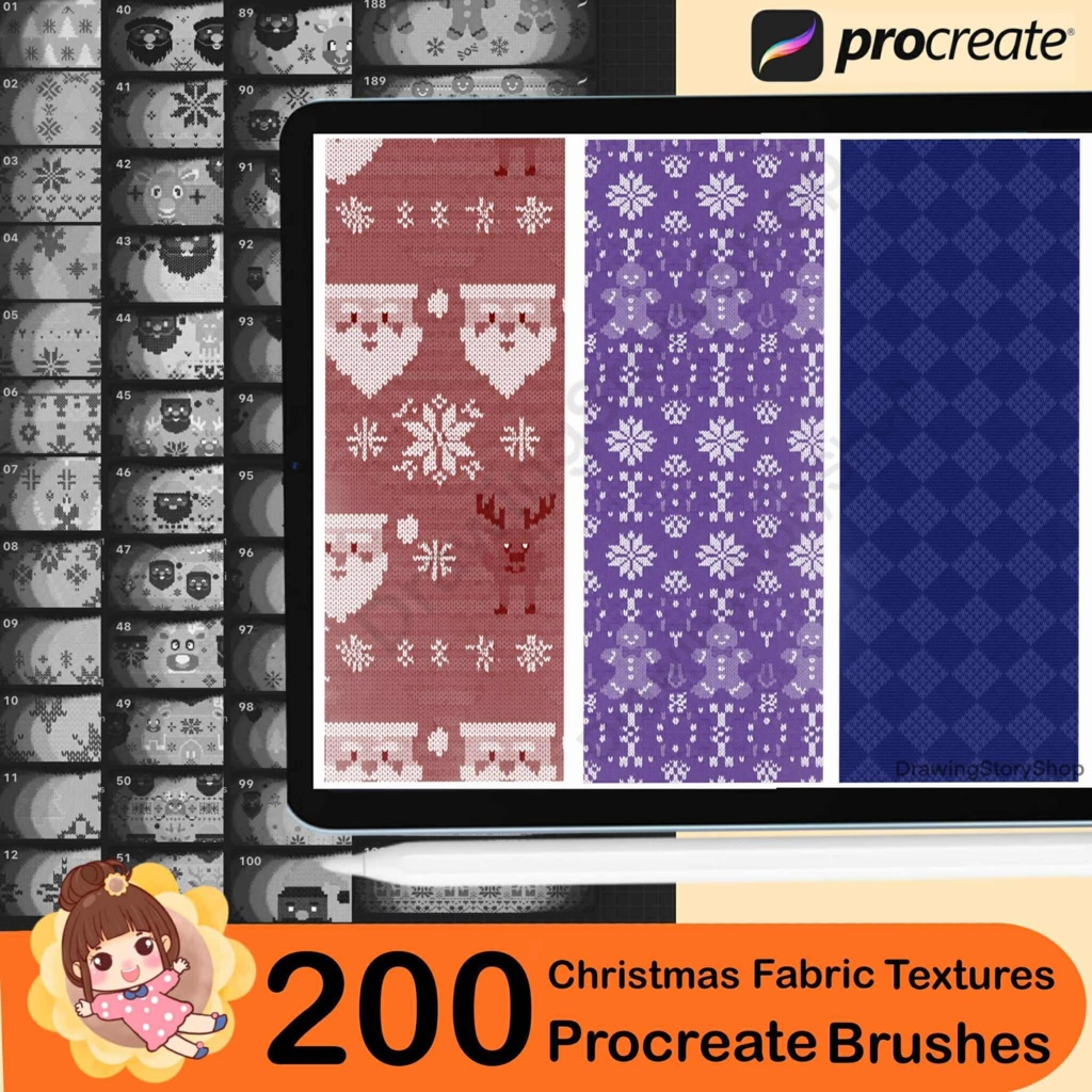 Procreate用セーターテクスチャ200種類 | セーター刺繍用Procreateシームレステクスチャブラシ