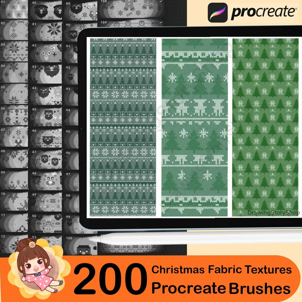 Procreate用セーターテクスチャ200種類 | セーター刺繍用Procreateシームレステクスチャブラシ