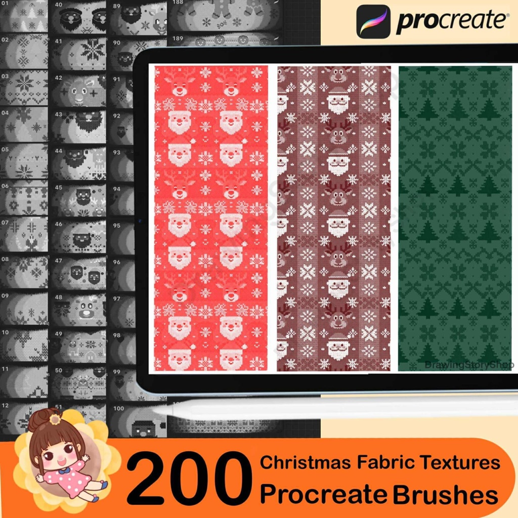 Procreate用セーターテクスチャ200種類 | セーター刺繍用Procreateシームレステクスチャブラシ