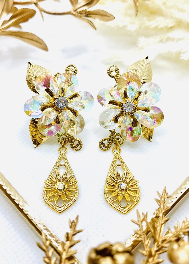 【オリジナル】ガラスの花 イヤーアクセサリー