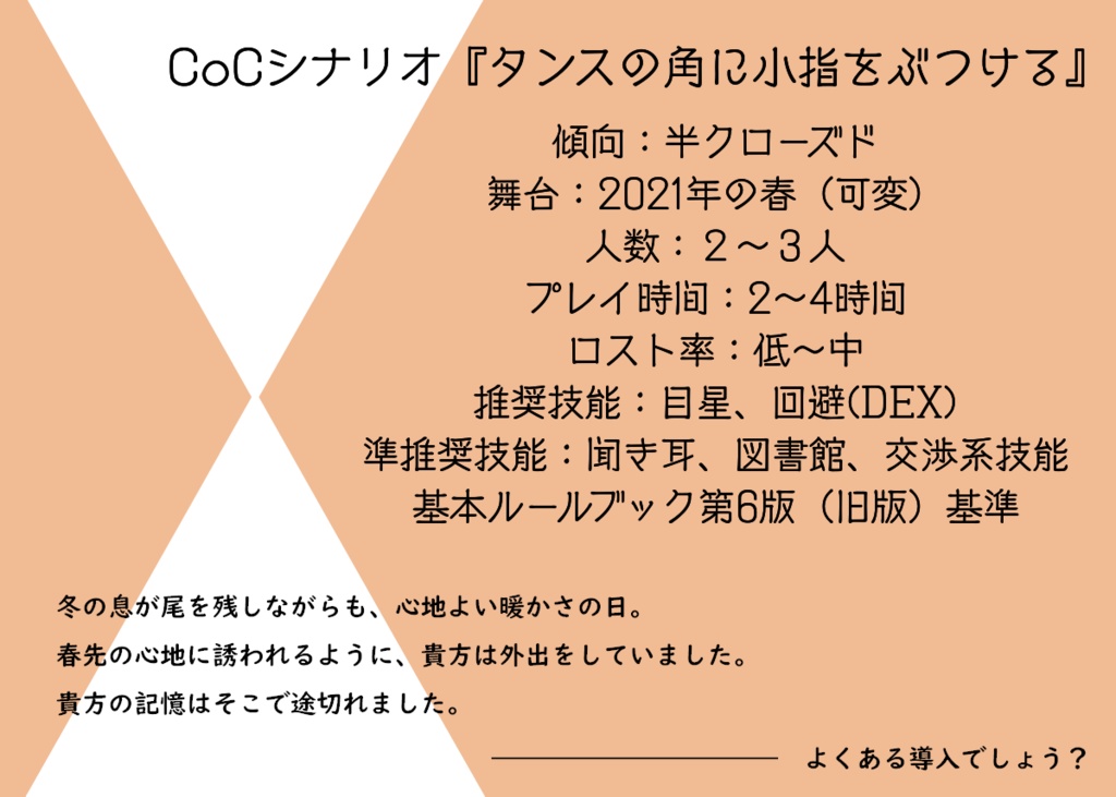 CoCシナリオ【タンスの角に小指をぶつける。】