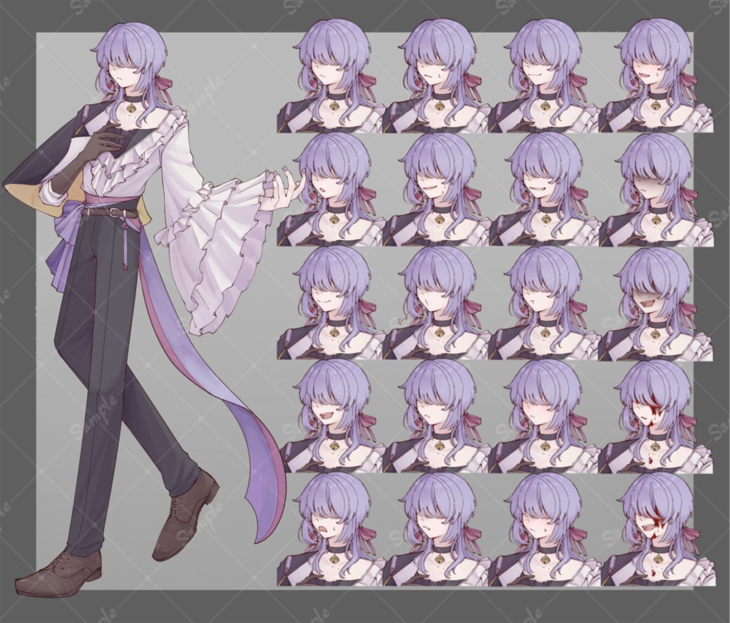 【立ち絵素材】紫髪_メカクレ_男性_私服