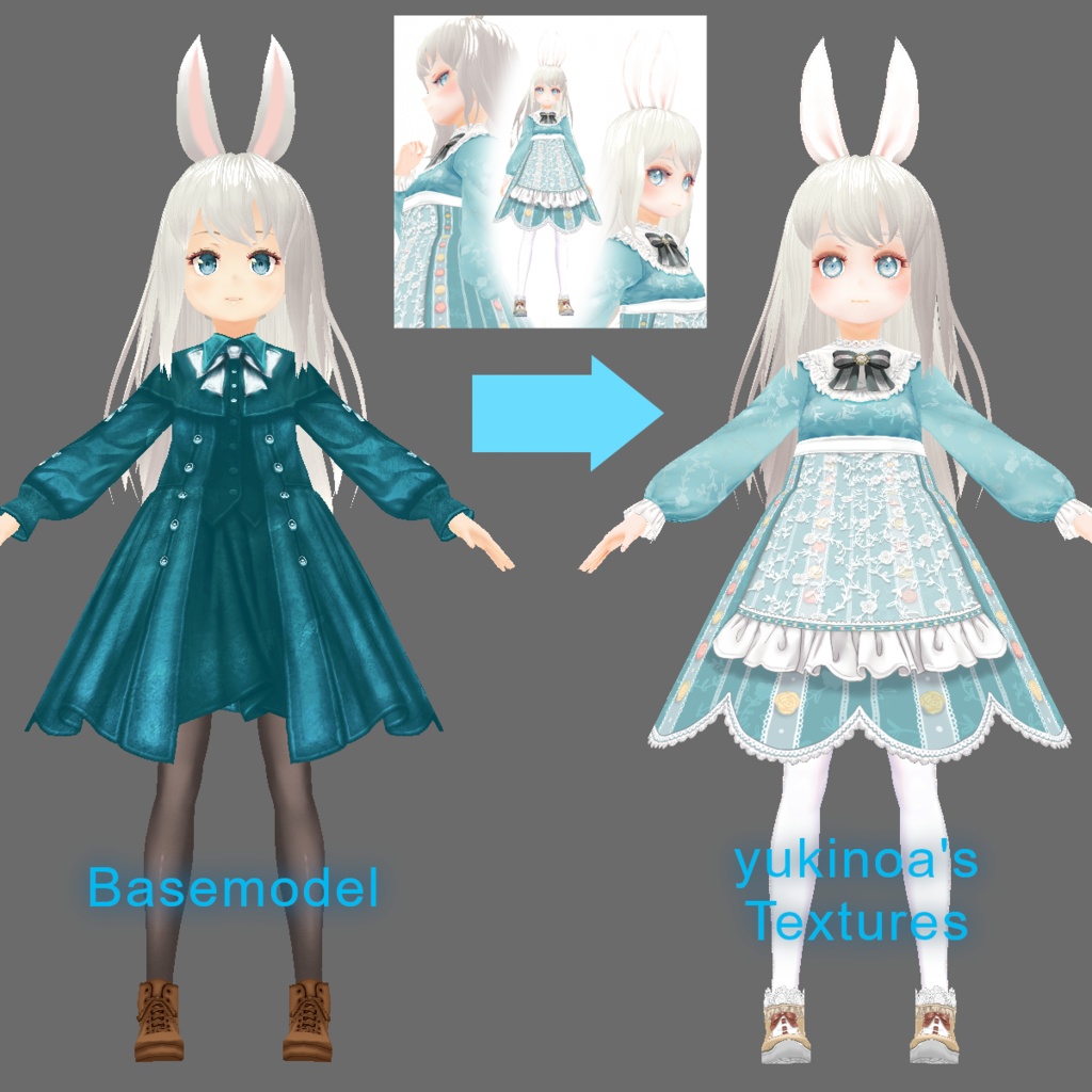 Model Recreation (PLACEHOLDER-TEXTURES - Edited VRoidβ Materials) for YOUR PURCHASE of yukinoa's Texture Set 少女 ロリータエプロンドレスのテクスチャ