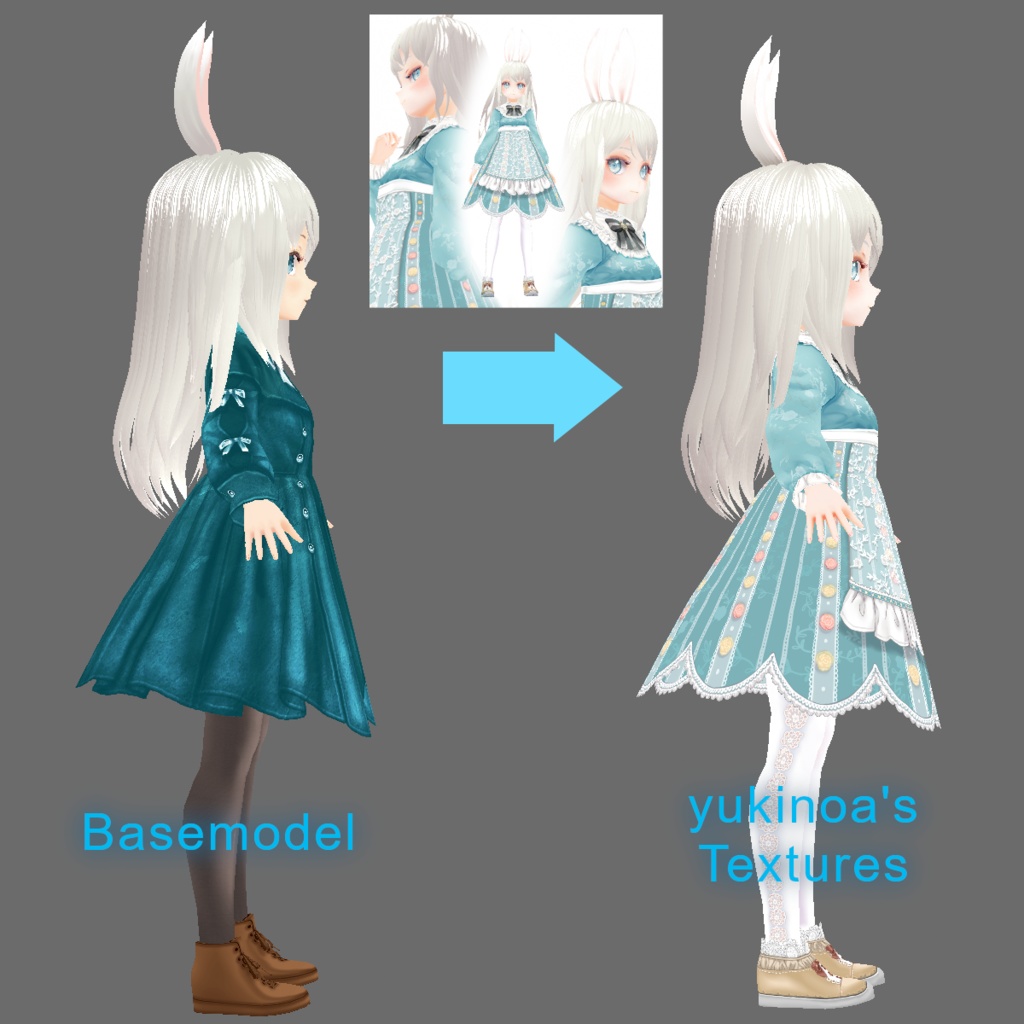 Model Recreation (PLACEHOLDER-TEXTURES - Edited VRoidβ Materials) for YOUR PURCHASE of yukinoa's Texture Set 少女 ロリータエプロンドレスのテクスチャ