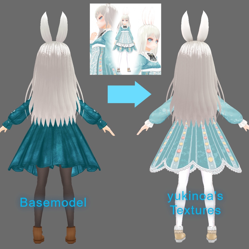 Model Recreation (PLACEHOLDER-TEXTURES - Edited VRoidβ Materials) for YOUR PURCHASE of yukinoa's Texture Set 少女 ロリータエプロンドレスのテクスチャ