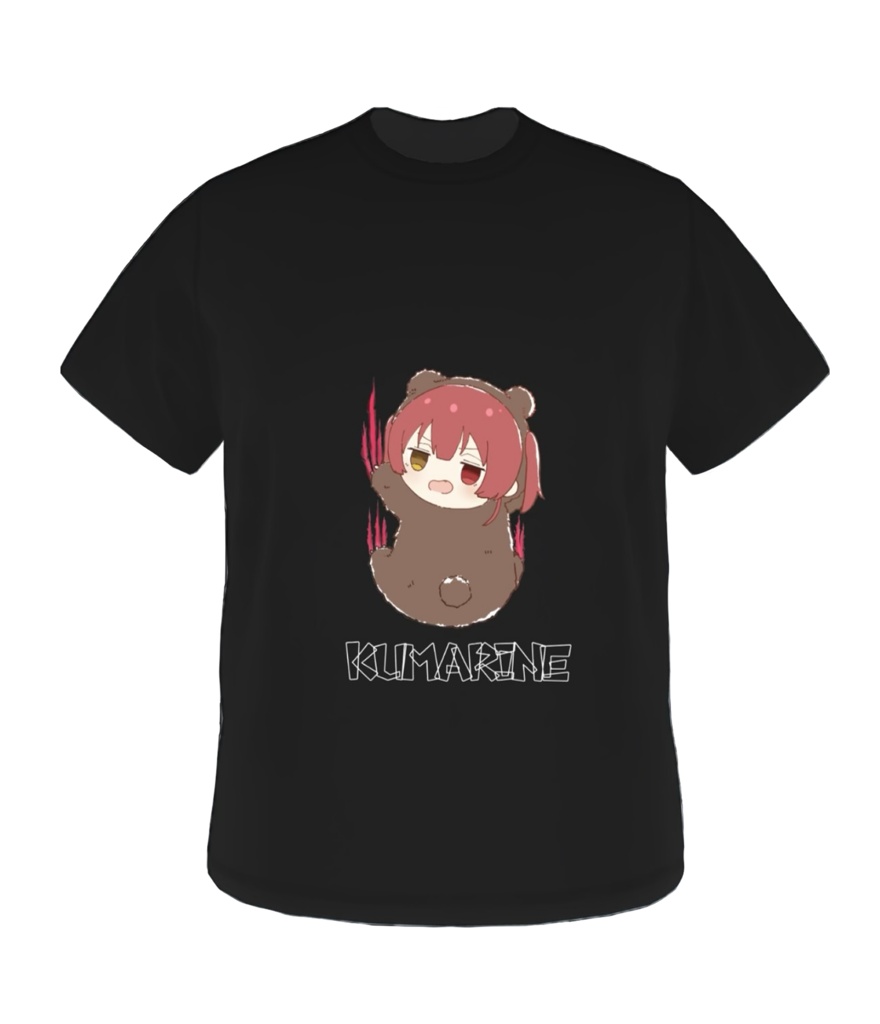 【非公式】（Sサイズのみ）爪痕付けちゃうクマリンTシャツ（爪痕赤バージョン）-BLACK EDITION-