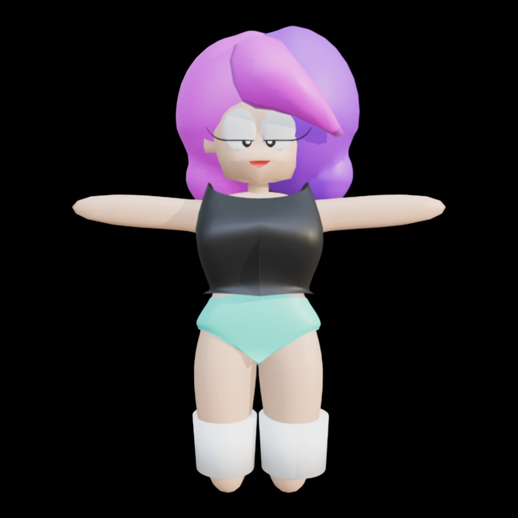 【VRM】80年代エアロビ風ローポリ娘 HITOMIKOCHAN|ピンクヘア×黒タンクトップのキュートアバター